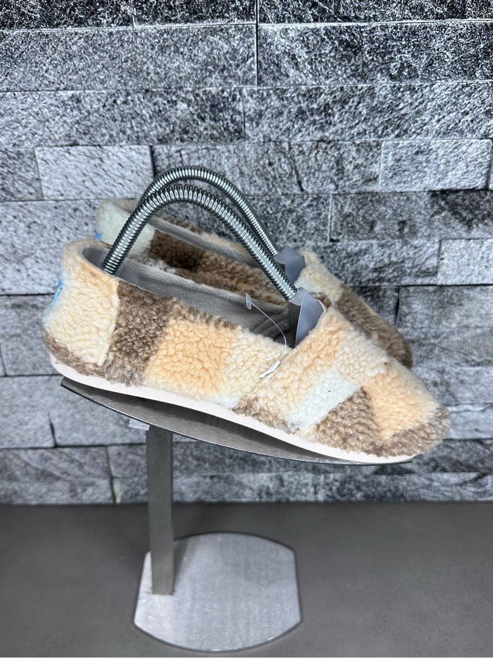Toms Alpargata Brown Plaid Faux Shearling - W7.5 NWT